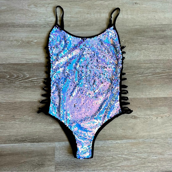 I Heart Raves Tops I Heart Raves Sequin Cut Out Bodysuit Poshmark
